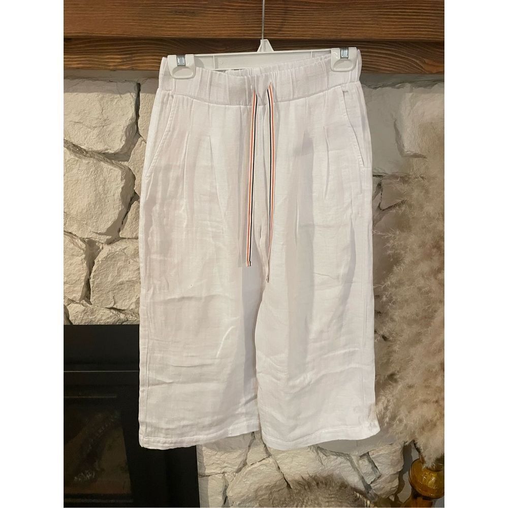 Anthropologie sundry cotton cropped wide leg draw string white pants size XS